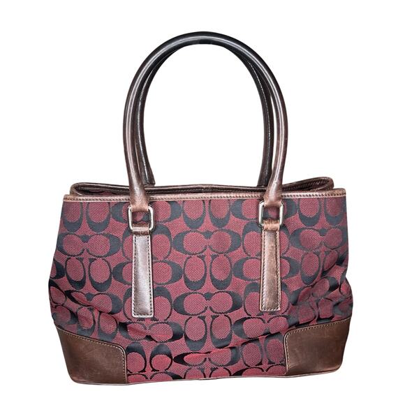 VINTAGE Coach Signature Monogram Leather trim Hand Bag - Picture 2 of 8